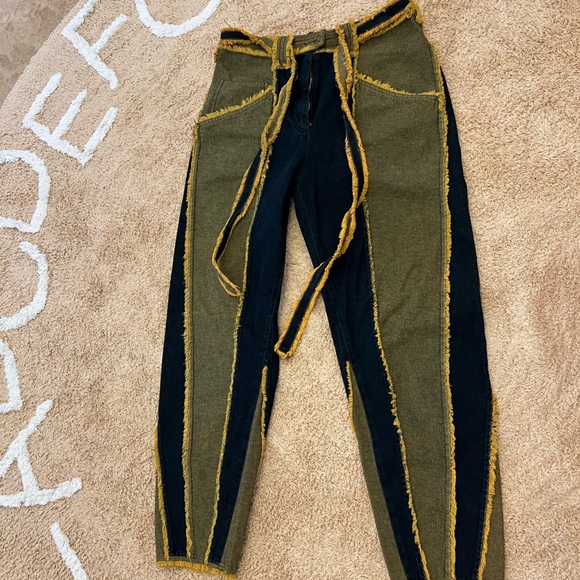 Veronique Leroy blue and yellow striped distressed denim - Picture 3 of 3